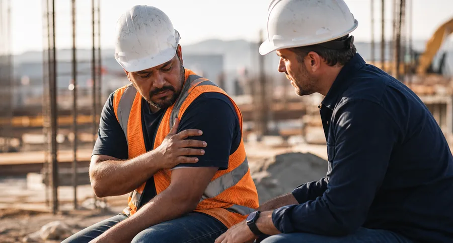 Construction worker receiving help after a workplace injury